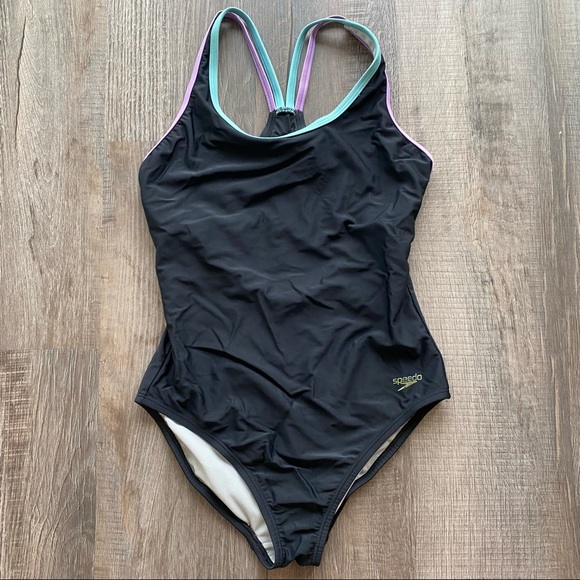 Speedo Double Crossback One-Piece Black Size 8 - Picture 1 of 7